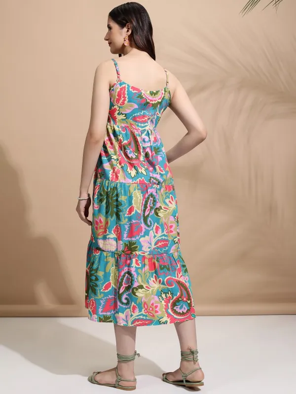 Tokyo Talkies Women Teal Printed Fit And Flare Dress