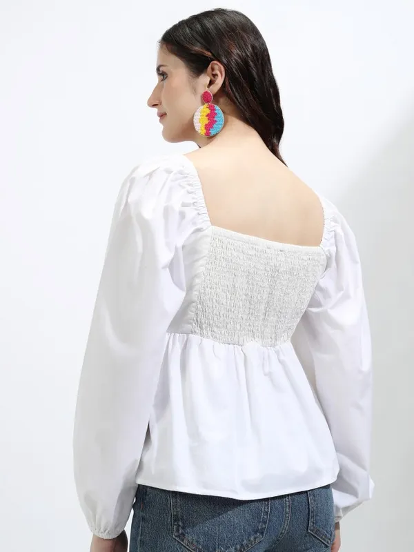 Tokyo Talkies Women Off White Solid Peplum Top