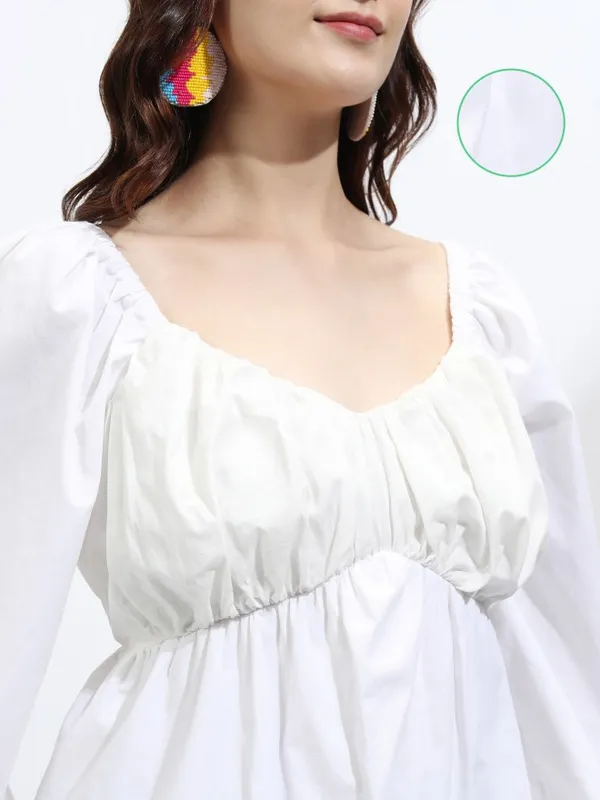 Tokyo Talkies Women Off White Solid Peplum Top