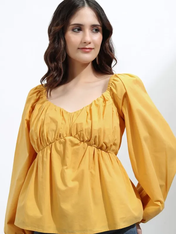 Tokyo Talkies Women Orange Solid Peplum Top