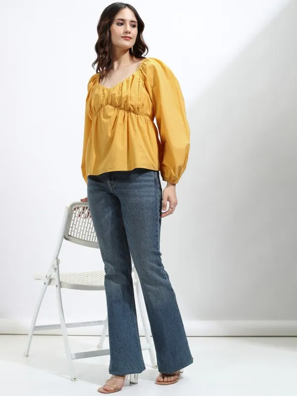 Tokyo Talkies Women Orange Solid Peplum Top
