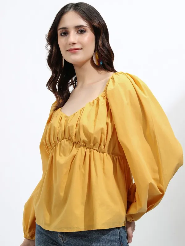 Tokyo Talkies Women Orange Solid Peplum Top