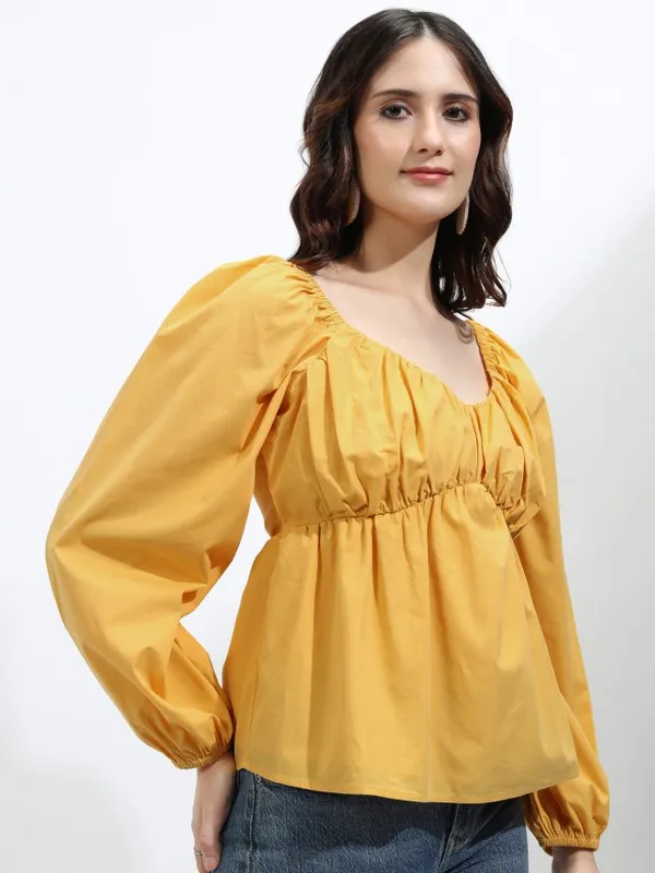 Tokyo Talkies Women Orange Solid Peplum Top