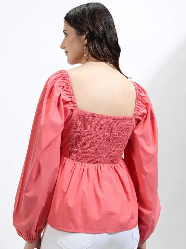 Tokyo Talkies Women Pink Solid Peplum Top