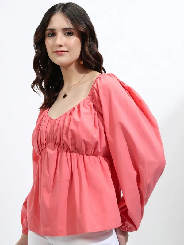 Tokyo Talkies Women Pink Solid Peplum Top