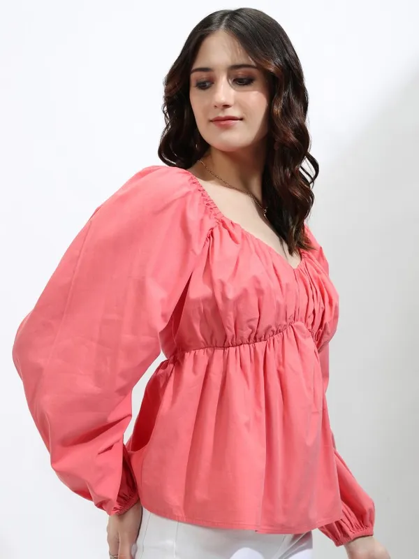 Tokyo Talkies Women Pink Solid Peplum Top