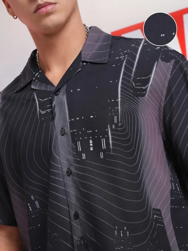 Marvel By Highlander Men Charcoal Spider-Man Printed Relaxed Fit Casual Shirt