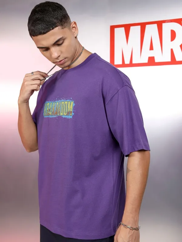Marvel By Highlander Men Purple Thor Printed Round Neck Oversized Fit T-Shirt