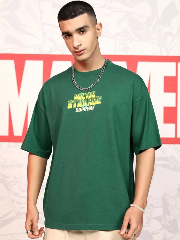 Marvel By Highlander Men Green Doctor Strange Printed Round Neck Oversized Fit T-Shirt