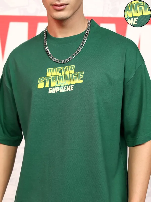 Marvel By Highlander Men Green Doctor Strange Printed Round Neck Oversized Fit T-Shirt