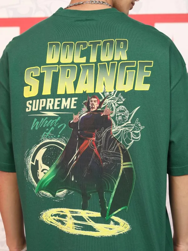 Marvel By Highlander Men Green Doctor Strange Printed Round Neck Oversized Fit T-Shirt