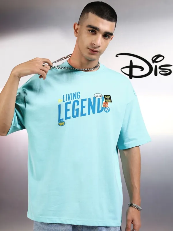 Disney By Highlander Men Blue Donald Duck Printed Round Neck Oversized Fit T-Shirt
