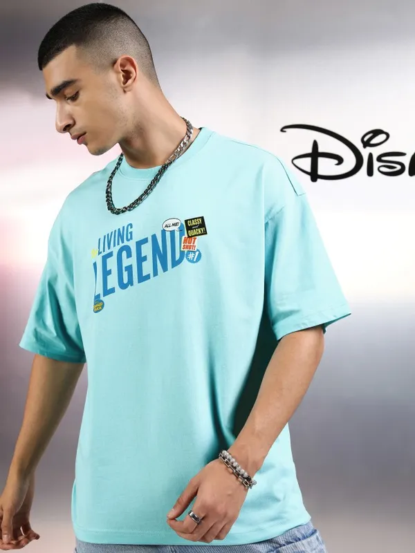 Disney By Highlander Men Blue Donald Duck Printed Round Neck Oversized Fit T-Shirt