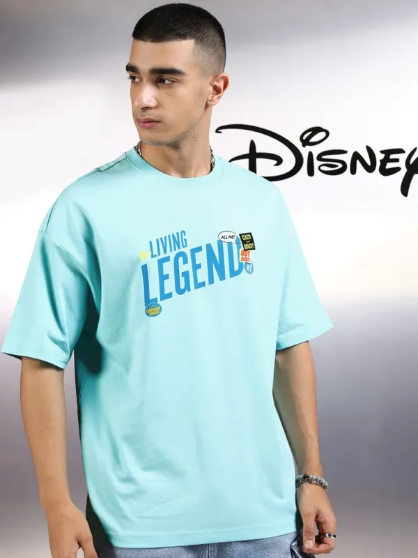 Disney By Highlander Men Blue Donald Duck Printed Round Neck Oversized Fit T-Shirt