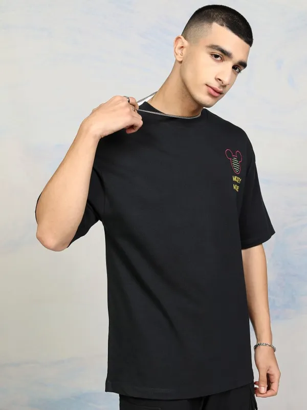 Mickey Mouse Men Printed Round Neck Oversized Fit T-Shirt