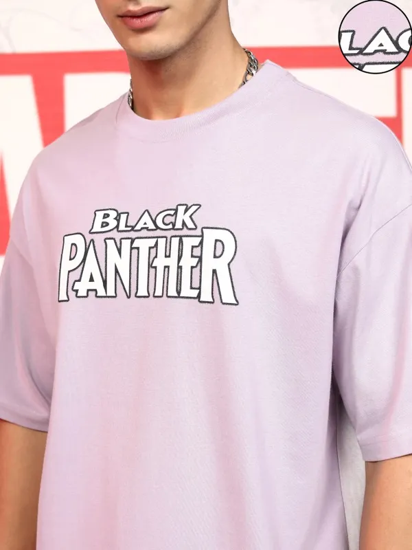 Marvel By Highlander Men Mauve Black Panther Printed Round Neck Oversized Fit T-Shirt
