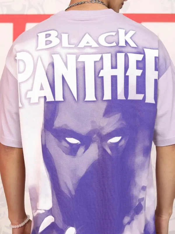 Marvel By Highlander Men Mauve Black Panther Printed Round Neck Oversized Fit T-Shirt