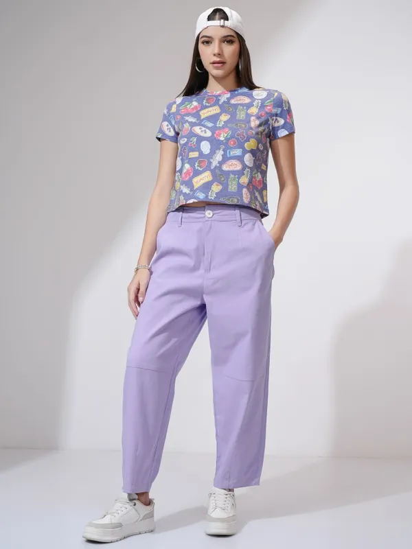 Tokyo Talkies Women Purple Solid Straight Fit Casual Trouser