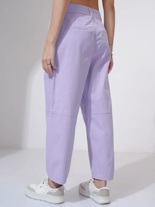 Tokyo Talkies Women Purple Solid Straight Fit Casual Trouser