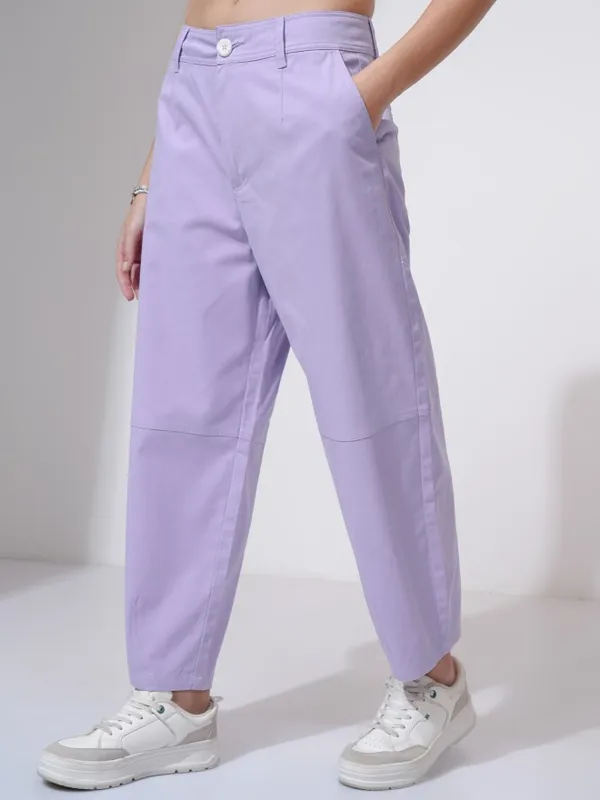 Tokyo Talkies Women Purple Solid Straight Fit Casual Trouser