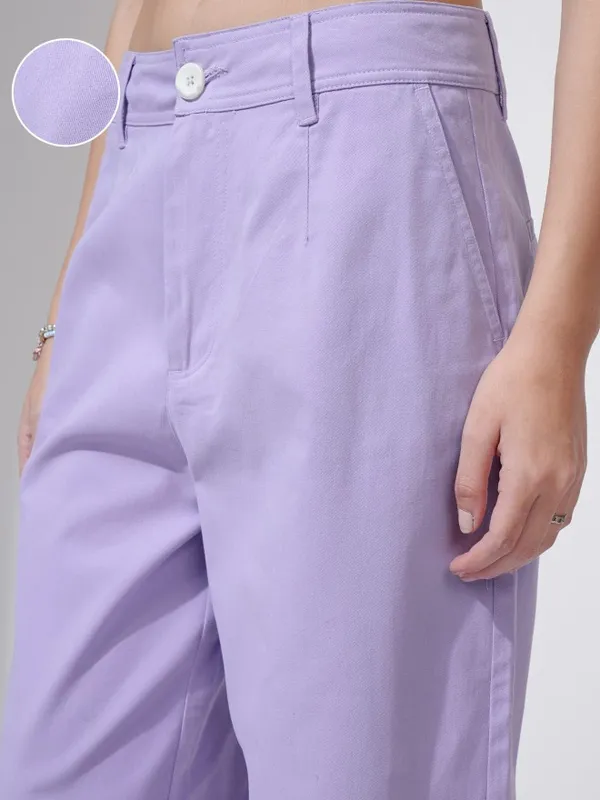 Tokyo Talkies Women Purple Solid Straight Fit Casual Trouser