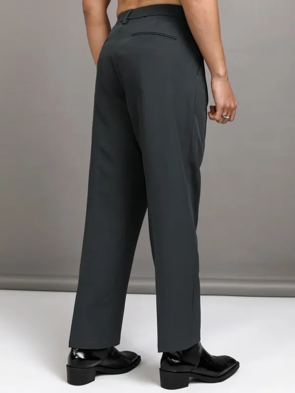 Highlander Men Grey Straight Fit Solid Formal Trouser