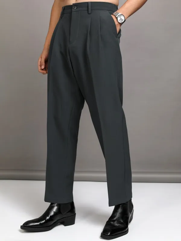 Highlander Men Grey Straight Fit Solid Formal Trouser