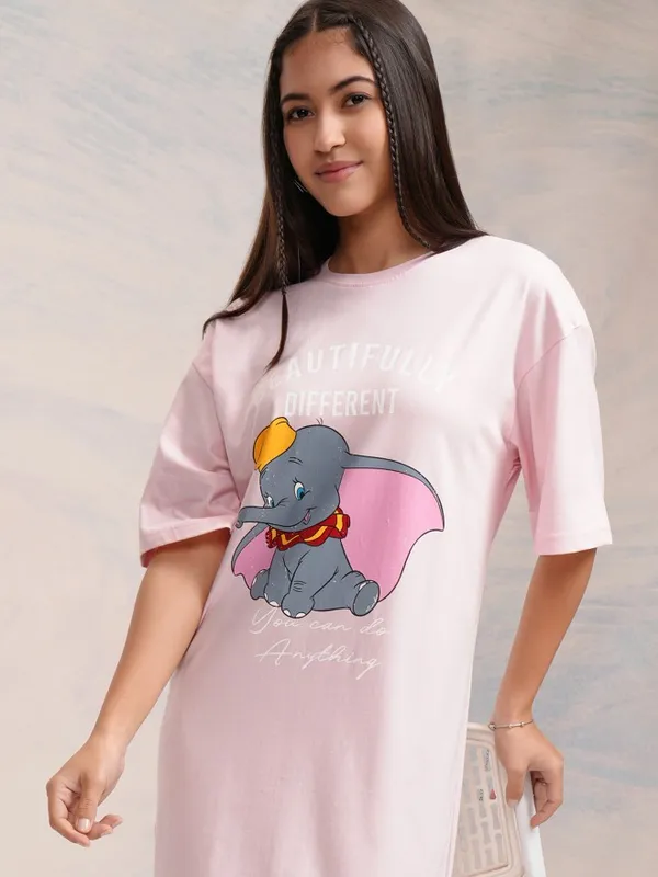 Disney By Tokyo Talkies Women Pink Dumbo Printed T-Shirt Dress