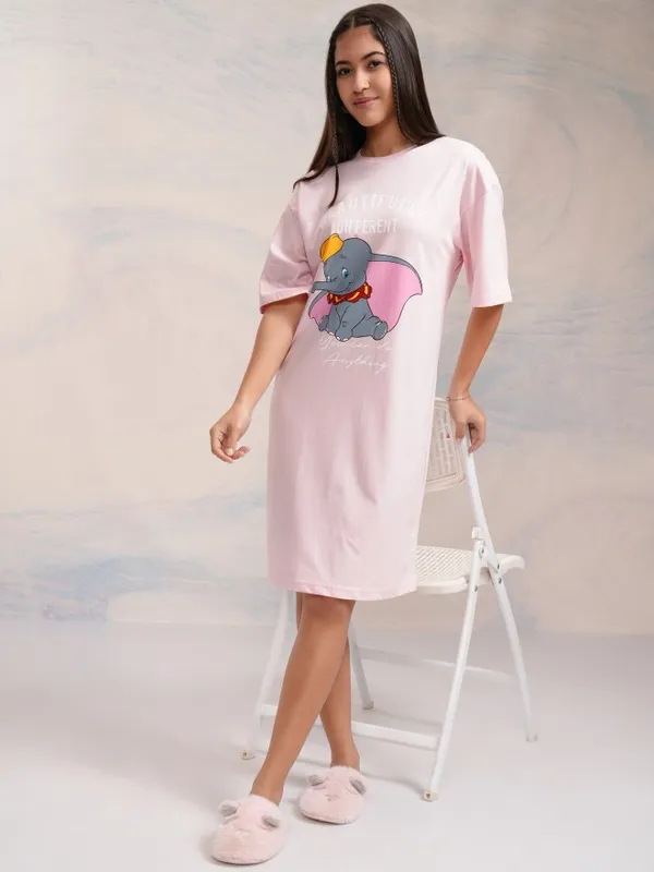 Disney By Tokyo Talkies Women Pink Dumbo Printed T-Shirt Dress