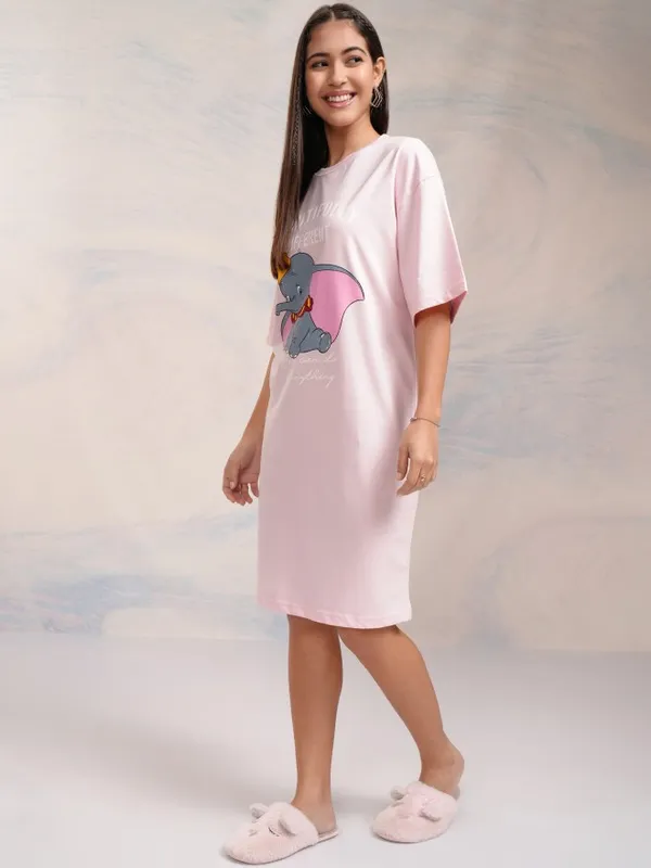 Disney By Tokyo Talkies Women Pink Dumbo Printed T-Shirt Dress