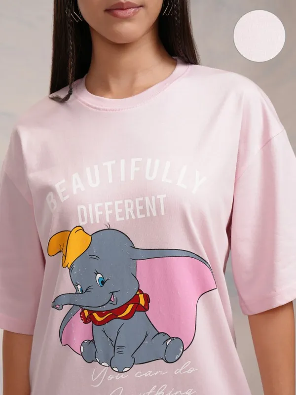 Disney By Tokyo Talkies Women Pink Dumbo Printed T-Shirt Dress