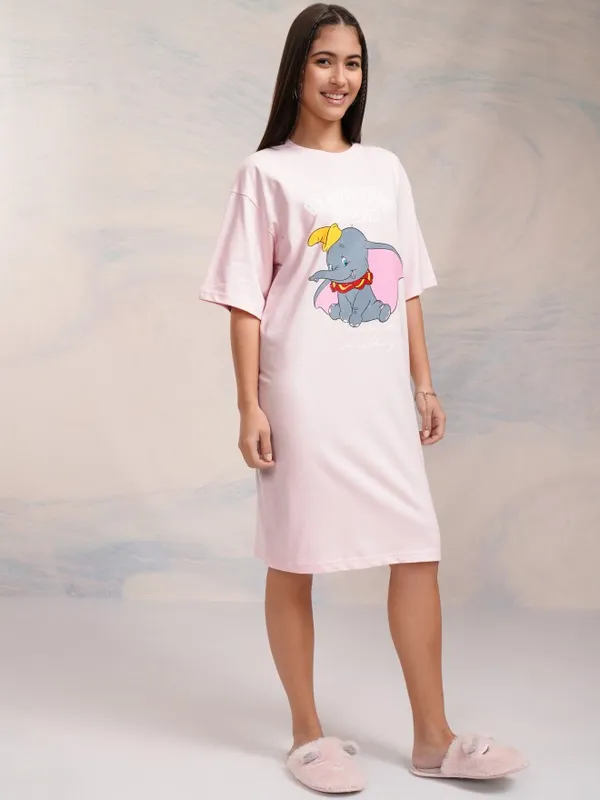 Disney By Tokyo Talkies Women Pink Dumbo Printed T-Shirt Dress