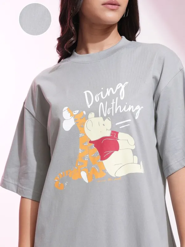 Disney By Tokyo Talkies Women Grey Winnie The Pooh Printed T-Shirt Dress