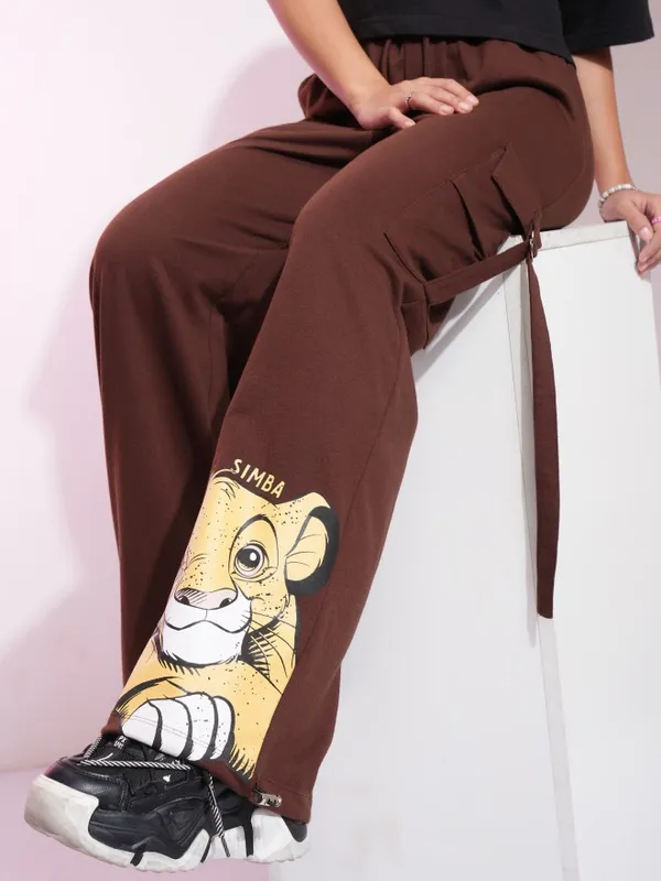Disney By Tokyo Talkies Women Brown Lion King Printed Straight Fit Casual Trousers