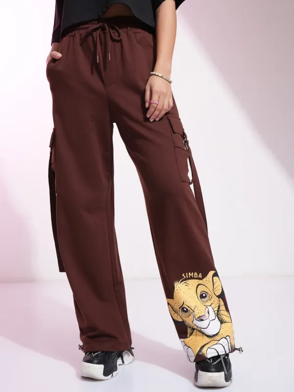 Disney By Tokyo Talkies Women Brown Lion King Printed Straight Fit Casual Trousers
