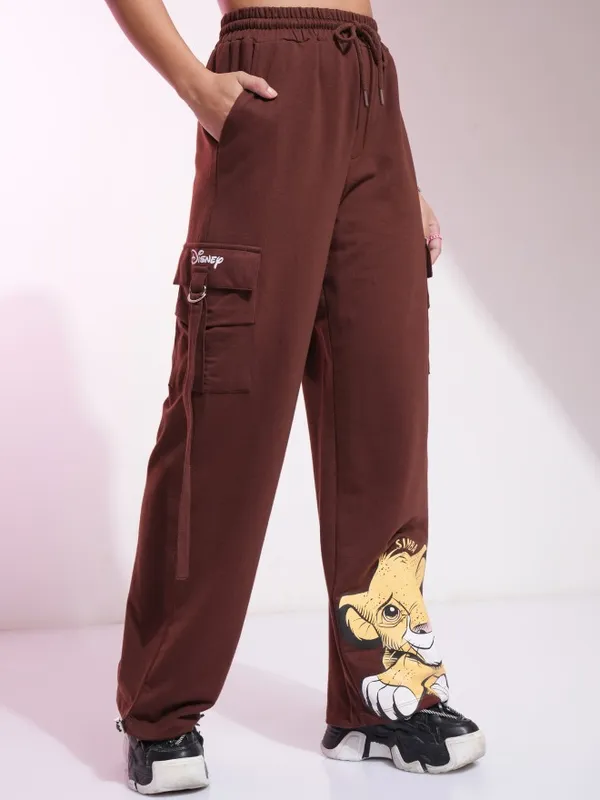 Disney By Tokyo Talkies Women Brown Lion King Printed Straight Fit Casual Trousers