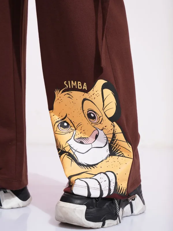 Disney By Tokyo Talkies Women Brown Lion King Printed Straight Fit Casual Trousers