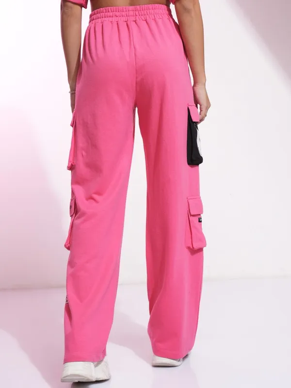 Disney By Tokyo Talkies Women Pink Mickey Mouse Printed Straight Fit Cargos