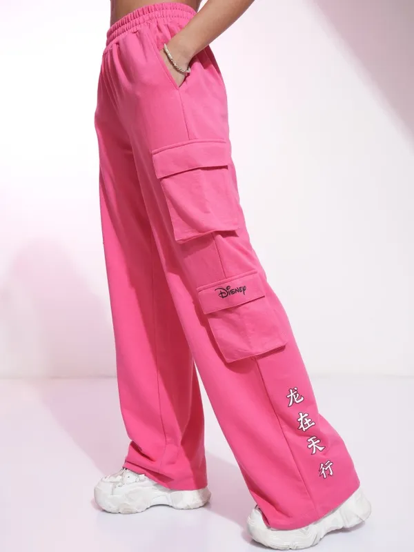 Disney By Tokyo Talkies Women Pink Mickey Mouse Printed Straight Fit Cargos