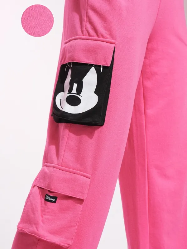 Disney By Tokyo Talkies Women Pink Mickey Mouse Printed Straight Fit Cargos
