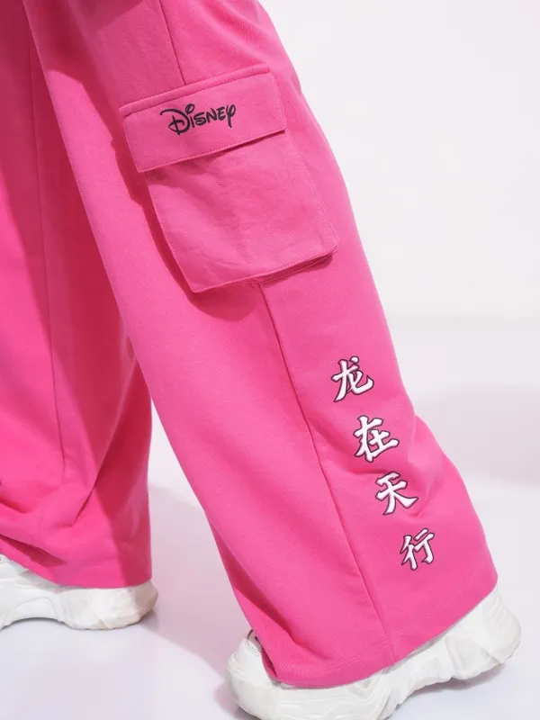 Disney By Tokyo Talkies Women Pink Mickey Mouse Printed Straight Fit Cargos