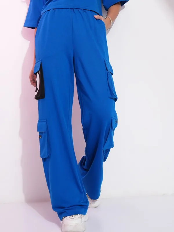 Disney By Tokyo Talkies Women Blue Mickey Mouse Printed Straight Fit Cargos