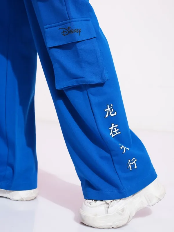 Disney By Tokyo Talkies Women Blue Mickey Mouse Printed Straight Fit Cargos