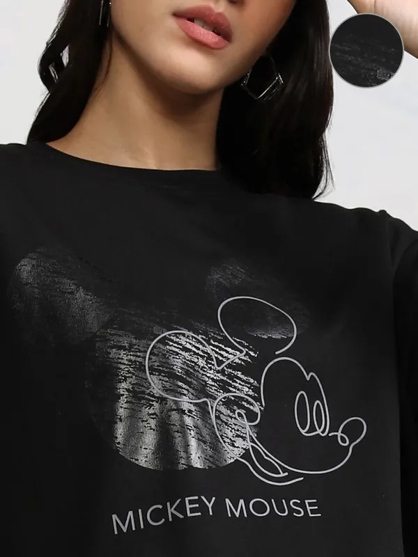 Disney By Tokyo Talkies Women Black Mickey Mouse T-shirt With Trouser