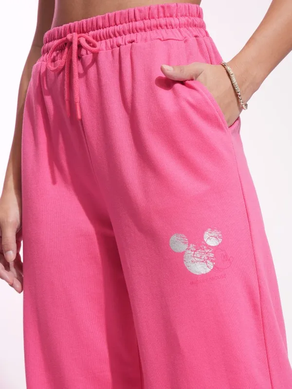 Disney By Tokyo Talkies Women Pink Mickey Mouse T-shirt With Trouser