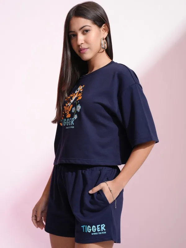 Disney By Tokyo Talkies Women Navy Tigger Tshirt With Short Co-Ords