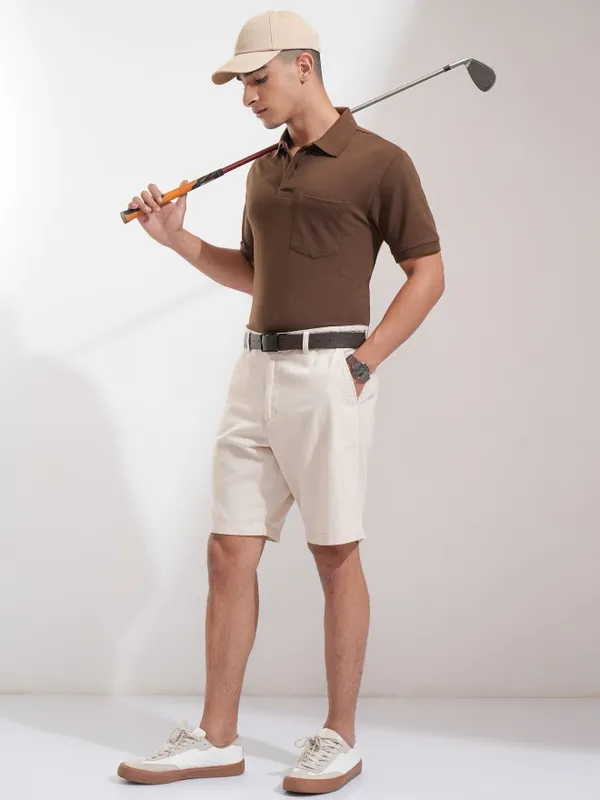 Highlander Men Brown Solid Polo Collar T-Shirt