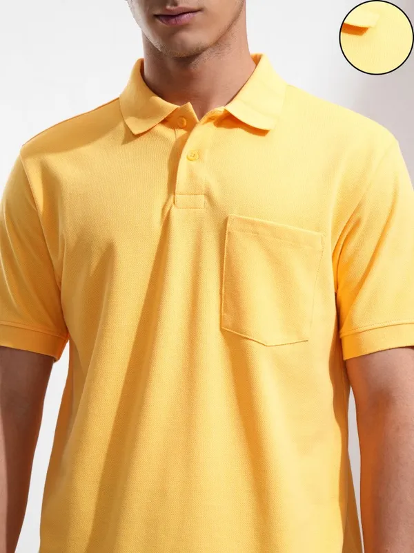 Highlander Men Yellow Solid Polo Collar T-Shirt