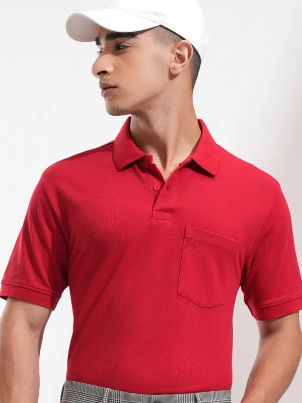 Highlander Men Maroon Solid Polo Collar T-Shirt