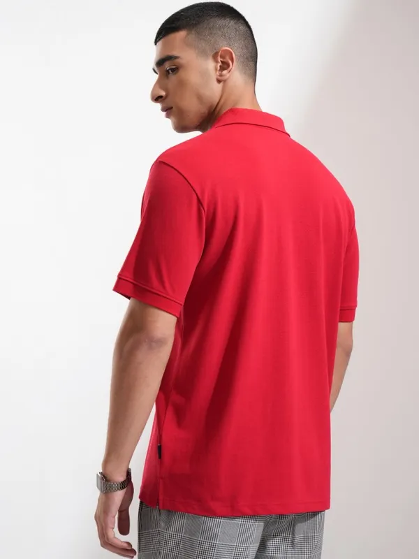 Highlander Men Maroon Solid Polo Collar T-Shirt
